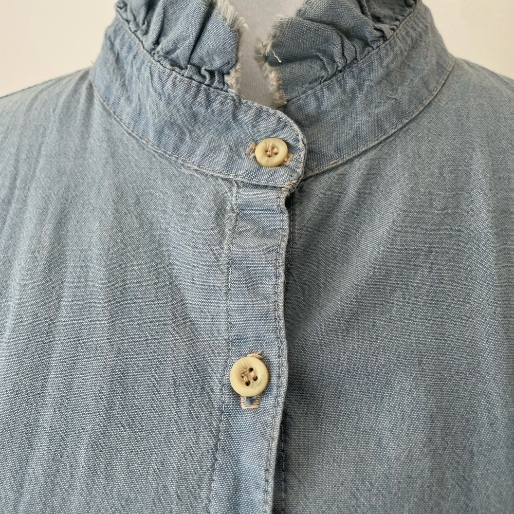 Light Blue Ruffle Collar Button-Down Shirt - Picture 2 of 6